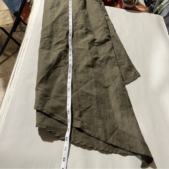 GUDRUN SJODEN ~ Olive Green Linen Tank Dress with Asymmetric Hem - Picture 11 of 11